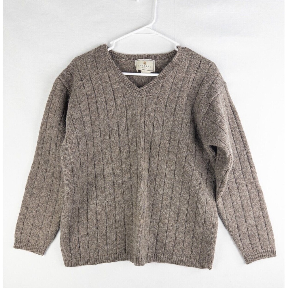 VTG Express Tricor Sweater Mens Medium Gray 100% Wool Pullover‎ Knit Long Sleeve